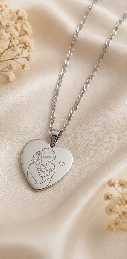 Collier cœur personnalisé gravé – Photo, texte ou date
