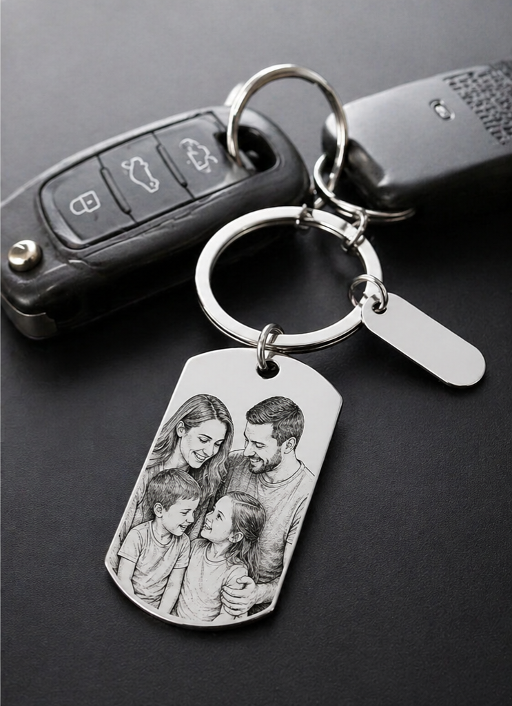 Porte-clé personnalisé avec photo gravée – Cadeau unique & émotionnel